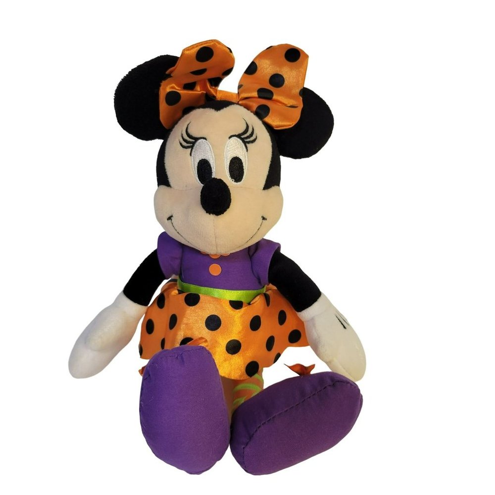 Disney Minnie Mouse Plush Halloween Orange‎ Black Bow